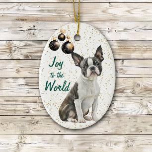 Boston Terrier Hund Joy till Världshälsojul Julgransprydnad Keramik