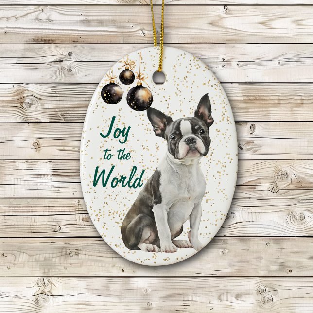 Boston Terrier Hund Joy till Världshälsojul Julgransprydnad Keramik (Skapare uppladdad)