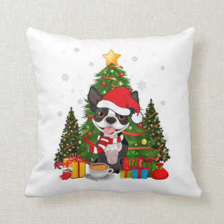 Boston Terrier-Hund jul är ett gift-kaffe-ljus Kudde