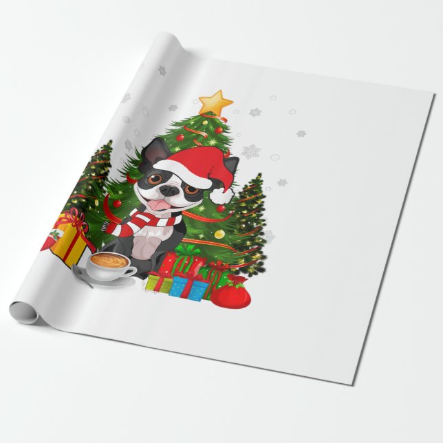 Boston Terrier-Hund jul är ett gift-kaffe-ljus Presentpapper (Utrullad)