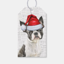 Boston Terrier Hund jul-Helgdag Presentetikett