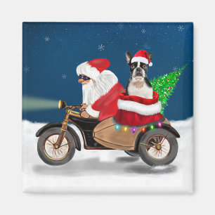 Boston Terrier Hund jul Jultomten Magnet