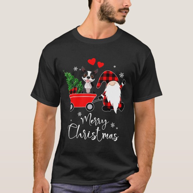 Boston Terrier Hund jul med Santa Hat Pajama T Shirt (Framsida)