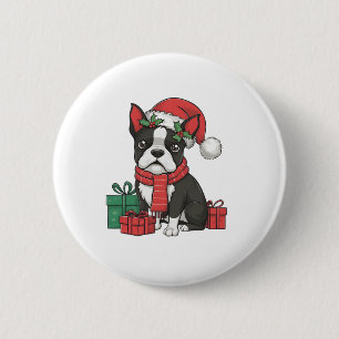 Boston Terrier Hund jul Party Helgdag Santa Knapp
