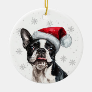Boston Terrier Hund Jul Personlig Julgransprydnad Keramik