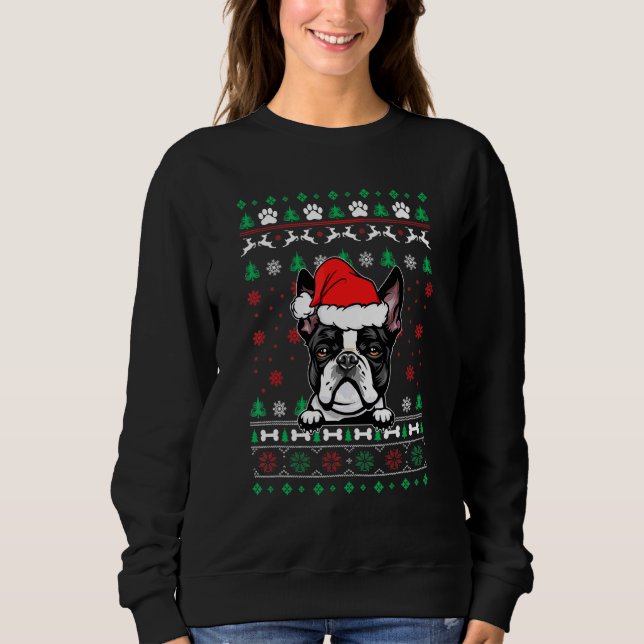 Boston Terrier Hund jul, Ugly jul Sweat T Shirt (Framsida)