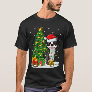 Boston Terrier Hund Julafton Träd Santa T Shirt