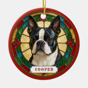 Boston Terrier Hund Keramisk Cirkulär Ornament