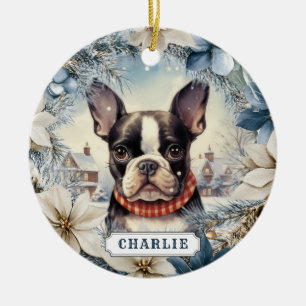 Boston Terrier Hund Keramisk Cirkulär Ornament