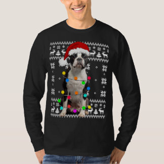 Boston Terrier Hund Ljus Ugly Puppy Santa Hat Chr T Shirt