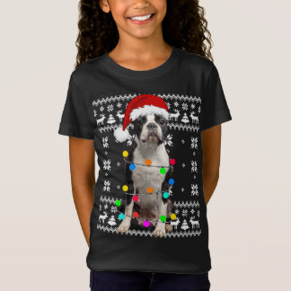 Boston Terrier Hund Ljus Ugly Puppy Santa Hat Chr T Shirt