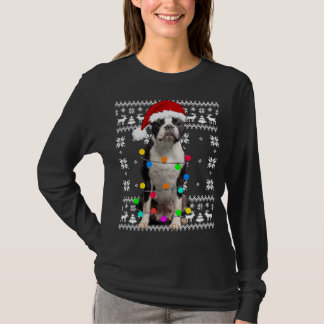 Boston Terrier Hund Ljus Ugly Puppy Santa Hat Chr T Shirt