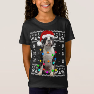 Boston Terrier Hund Ljus Ugly Puppy Santa Hat Chr T Shirt