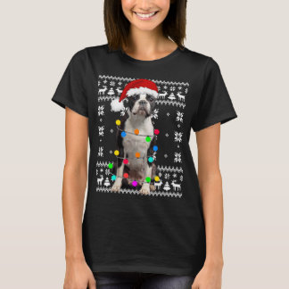 Boston Terrier Hund Ljus Ugly Puppy Santa Hat Chr T Shirt