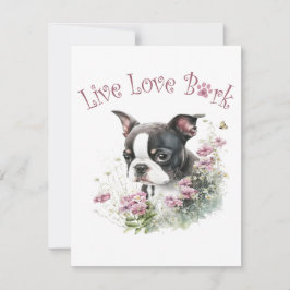 Boston Terrier Hund Mamma Blommigt Anteckningskort
