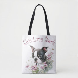 Boston Terrier Hund Mamma Blommigt Tygkasse