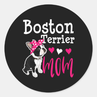 Boston Terrier Hund Mamma Owner Cute Funny Runt Klistermärke