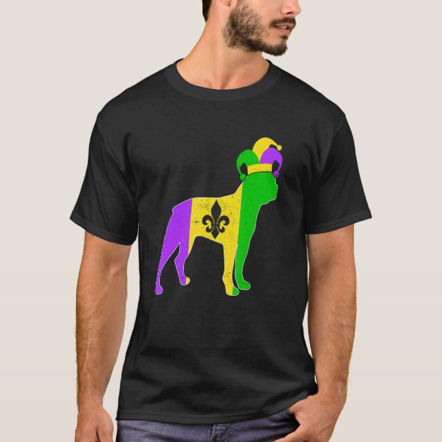 Boston Terrier Hund Mardi Gras Carnivals Funny Pup T Shirt (Framsida)