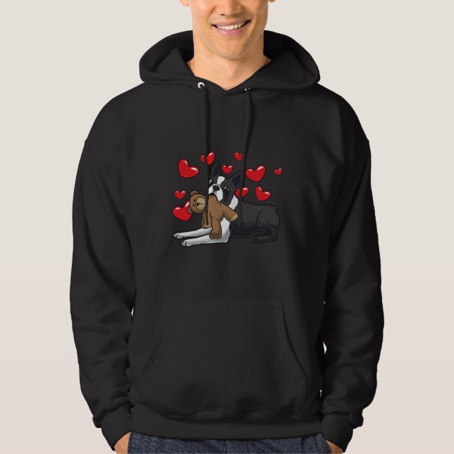 Boston Terrier-Hund med Mjukisdjur och öron Hoodie (Framsida)