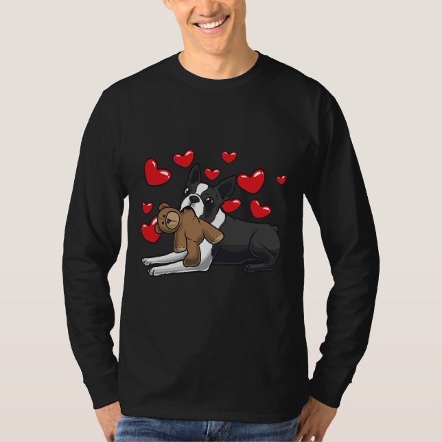 Boston Terrier-Hund med Mjukisdjur och öron T Shirt (Framsida)