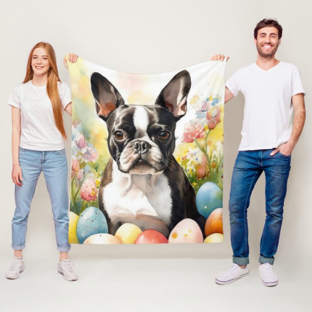 Boston Terrier-Hund med Påskägg Helgdag Fleecefilt (På plats)
