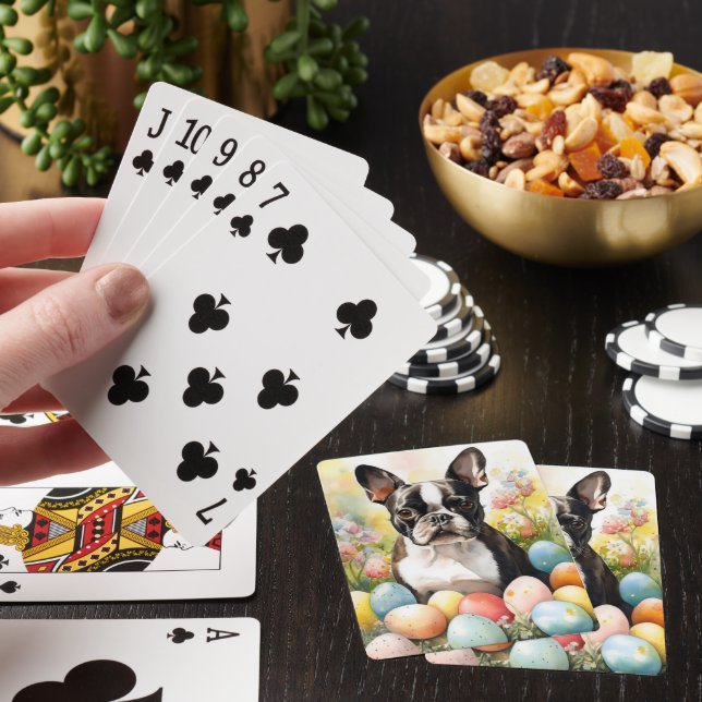 Boston Terrier Hund med påskägg Semester Casinokort (På plats)