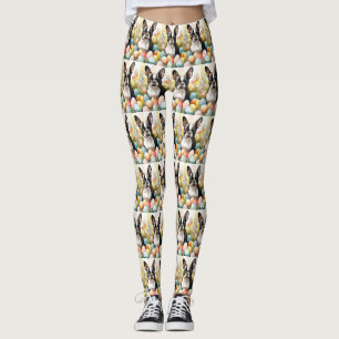 Boston Terrier Hund med Påskägg Semester Leggings