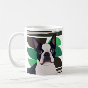 Boston Terrier Hund - Mörk grönt geometrisk Kaffemugg