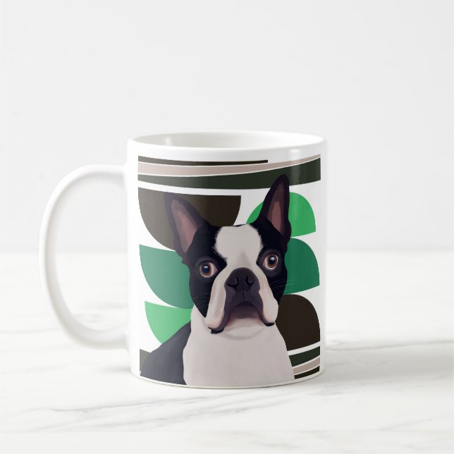 Boston Terrier Hund - Mörk grönt geometrisk Kaffemugg (Vänster)