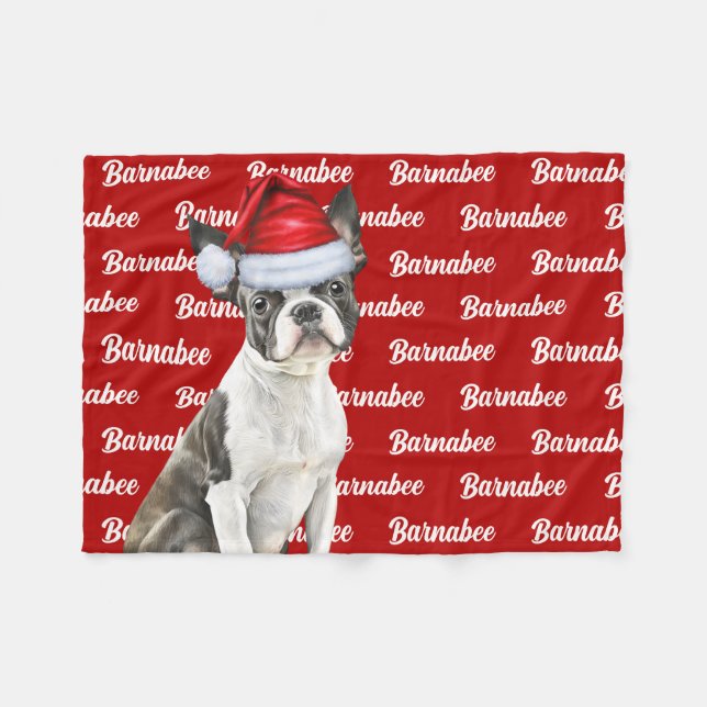 Boston Terrier Hund Namn jul Helgdag Fleecefilt (Framsidan (Horisontell))