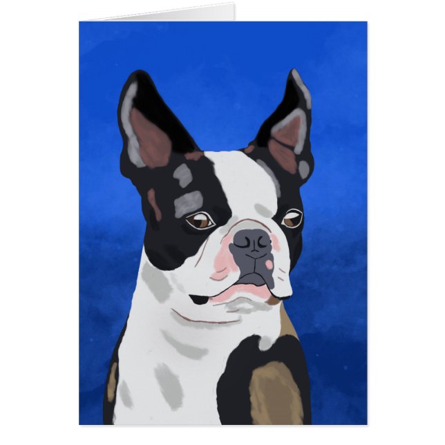 Boston Terrier Hund Oljemålning Art Porträtt Hälsningskort (Framsidan)