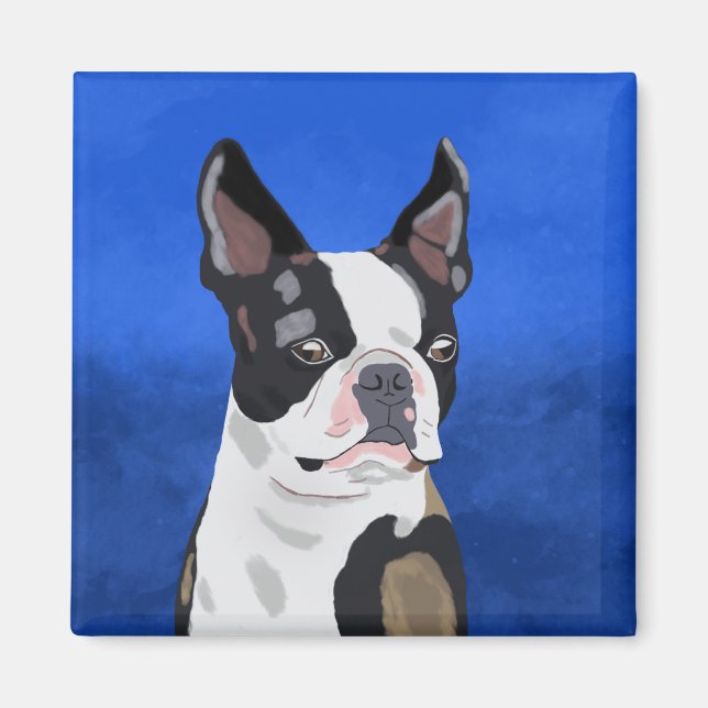 Boston Terrier Hund Oljemålning Art Porträtt Magnet (Framsidan)