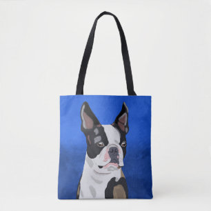 Boston Terrier Hund Oljemålning Art Porträtt Tygkasse