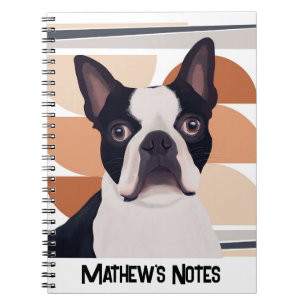 Boston Terrier Hund - Orange Geometric Anteckningsbok