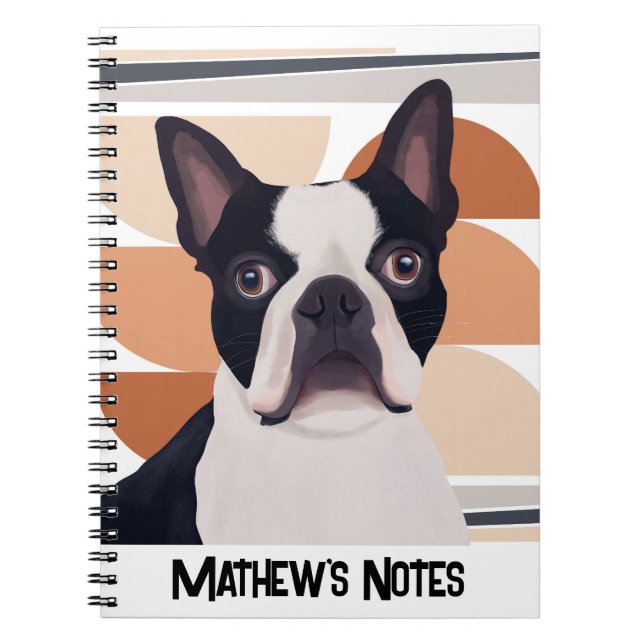 Boston Terrier Hund - Orange Geometric Anteckningsbok (Framsidan)