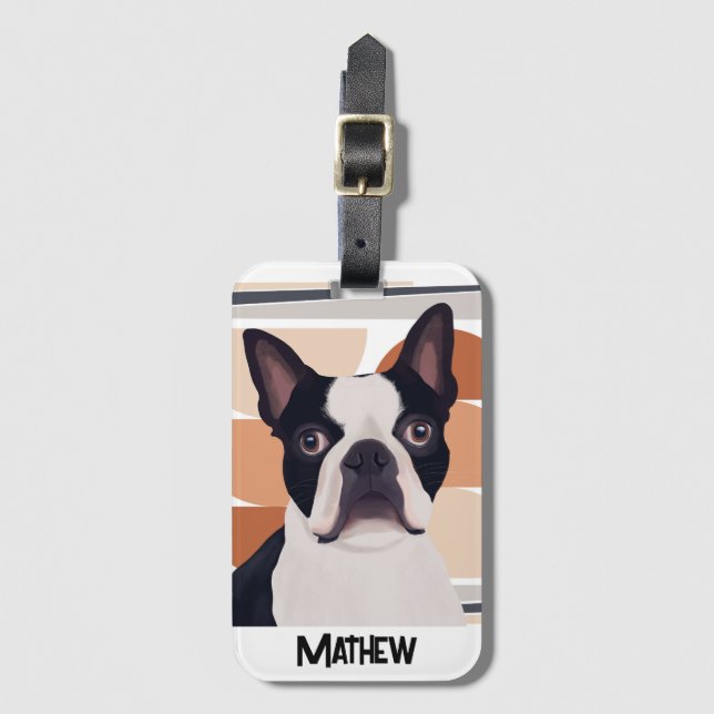 Boston Terrier Hund - Orange Geometric Bagagebricka (Framsida vertikal)