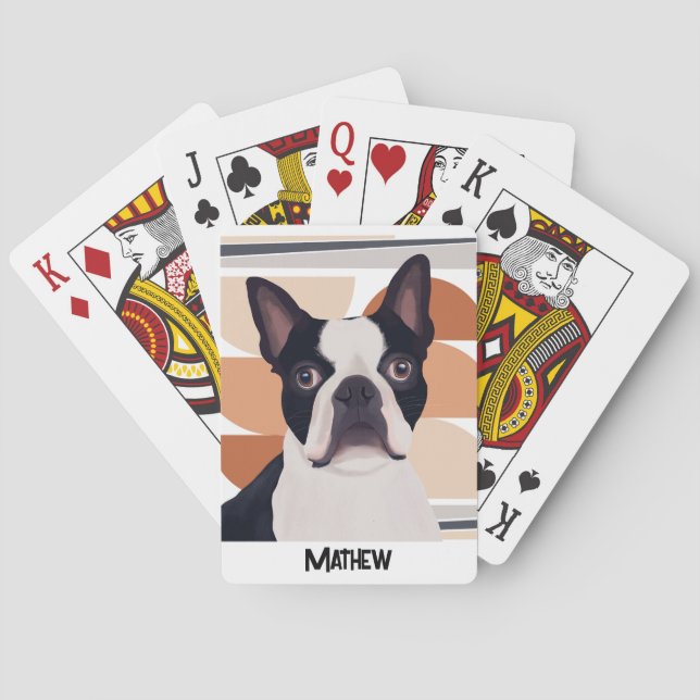 Boston Terrier Hund - Orange Geometric Casinokort (Baksidan)