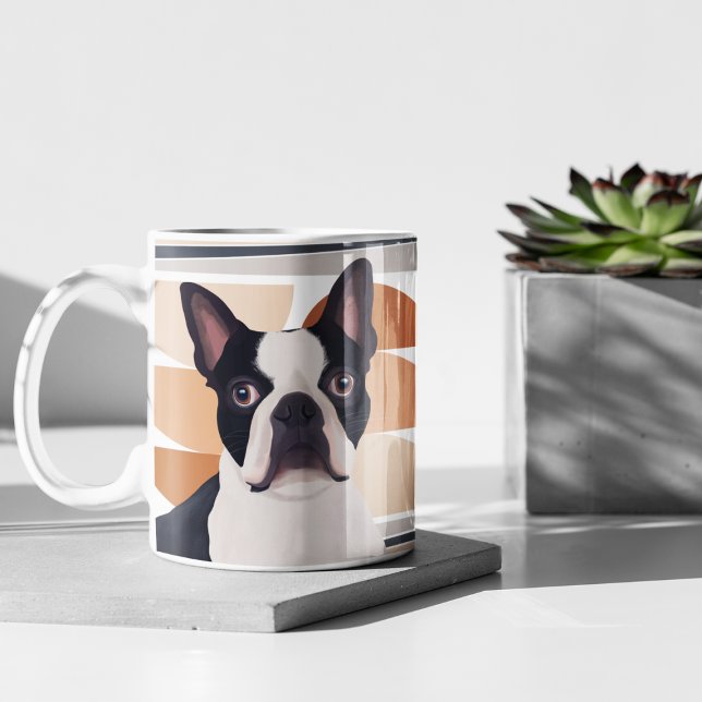 Boston Terrier Hund - Orange Geometric Kaffemugg (Skapare uppladdad)