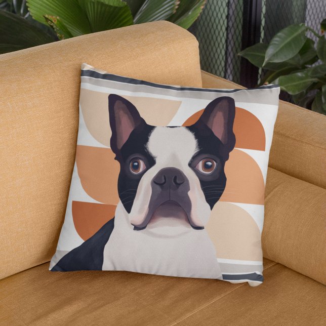 Boston Terrier Hund - Orange Geometric Kudde (Skapare uppladdad)