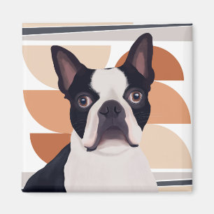 Boston Terrier Hund - Orange Geometric Magnet