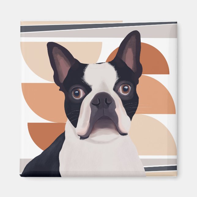 Boston Terrier Hund - Orange Geometric Magnet (Framsidan)