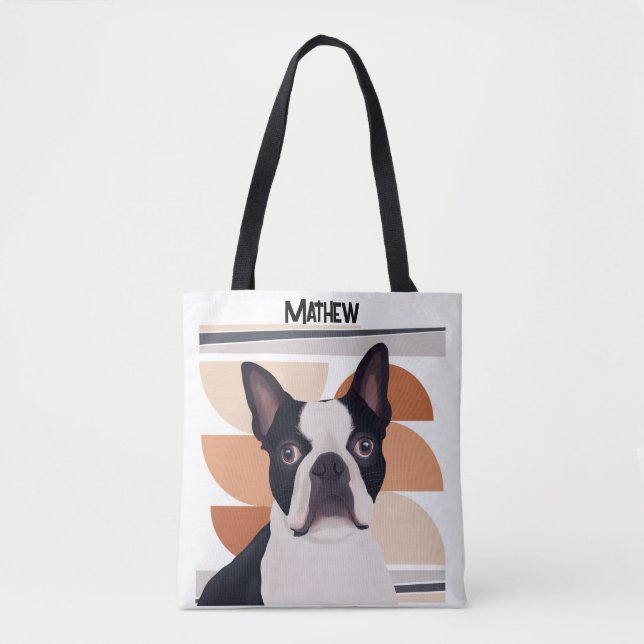Boston Terrier Hund - Orange Geometric Tygkasse (Framsida)