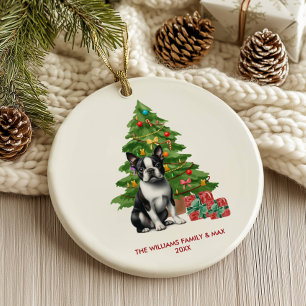 Boston Terrier Hund Personlig jul Julgransprydnad Keramik