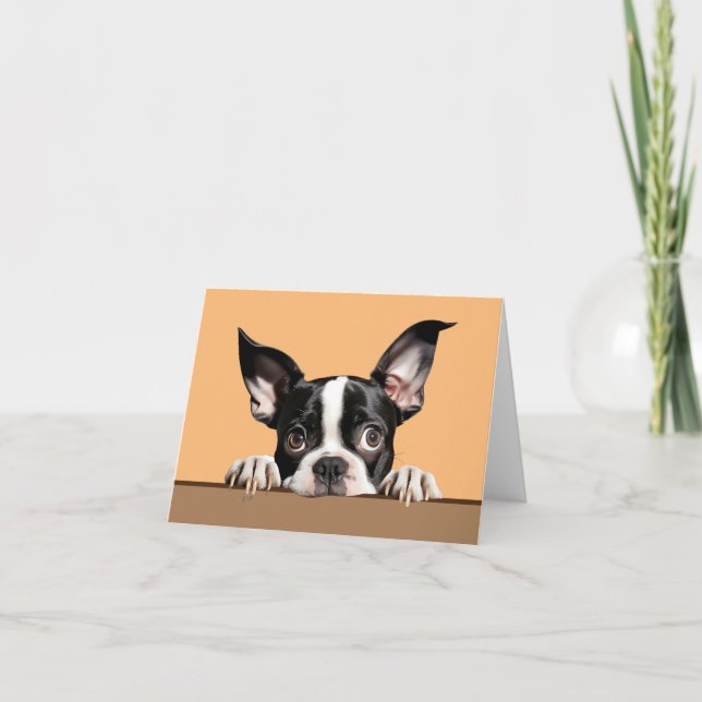 Boston Terrier Hund Pet Notecard eller Tack för ko Anteckningskort (Framsida)