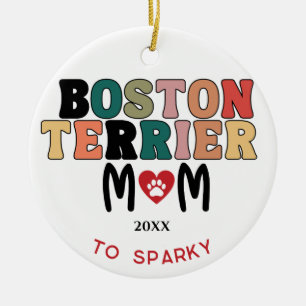 Boston Terrier Hund Photo Mamma Heart Julgransprydnad Keramik