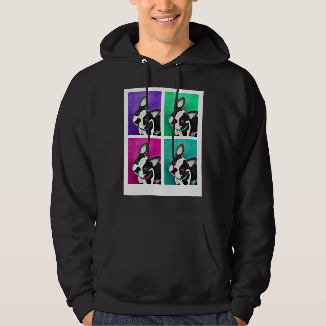 Boston Terrier Hund Pop Art Hoodie (Framsida)