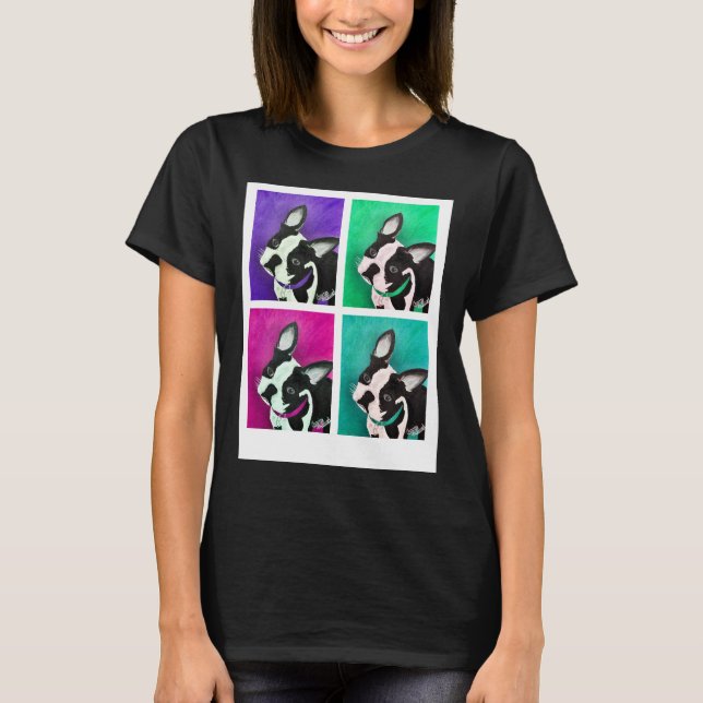 Boston Terrier Hund Pop Art T Shirt (Framsida)