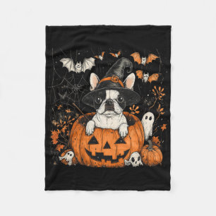 Boston Terrier Hund Pumpkin Halloween Thanksgiving Fleecefilt