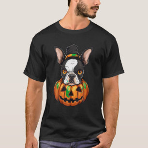 Boston Terrier Hund Pumpkin Lazy Halloween fest Co T Shirt