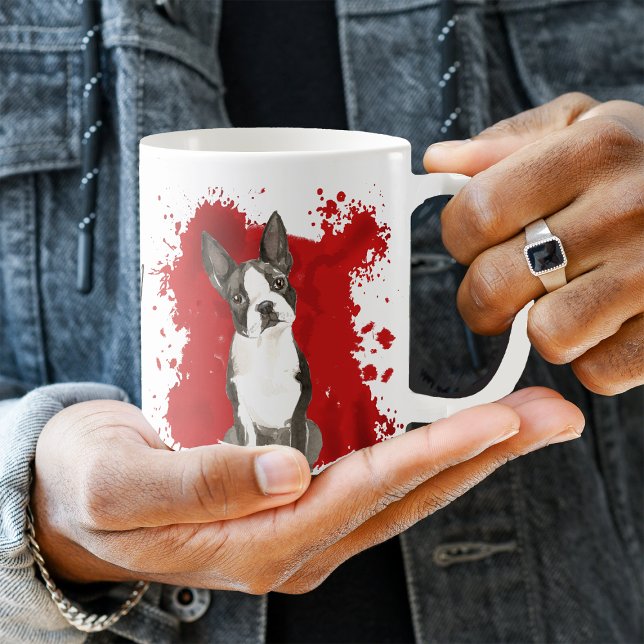Boston Terrier Hund Red Abstrakt Kaffemugg (Skapare uppladdad)